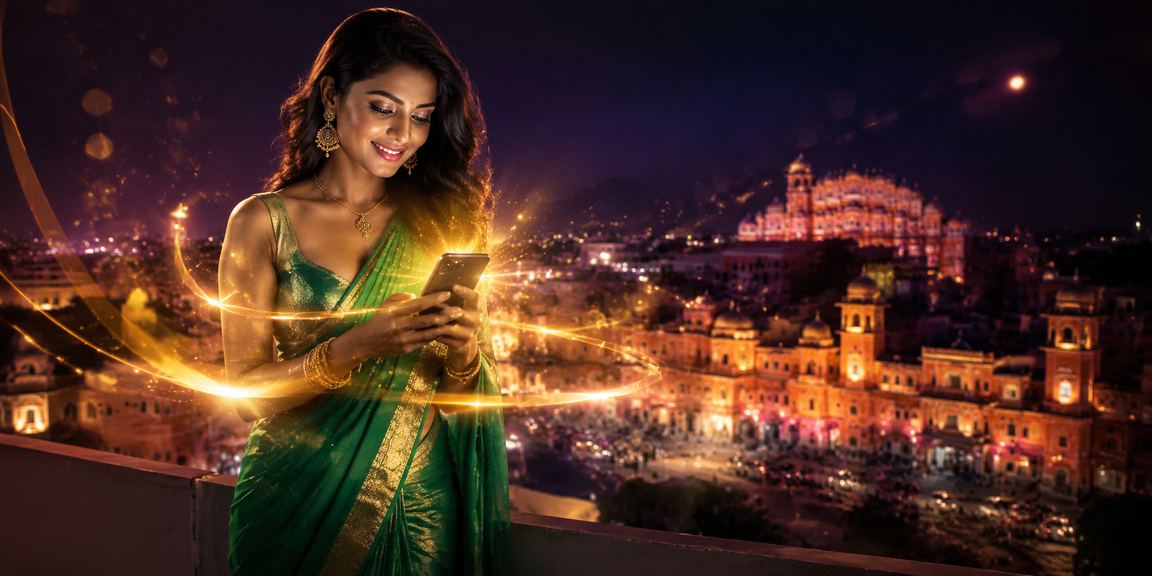 Female user registering with festive bonuses during Diwali in Jaipur